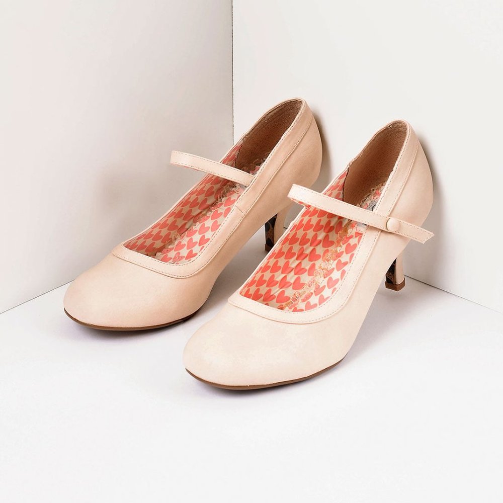 Bettie Page Nude Leatherette Mary Janes- size 9